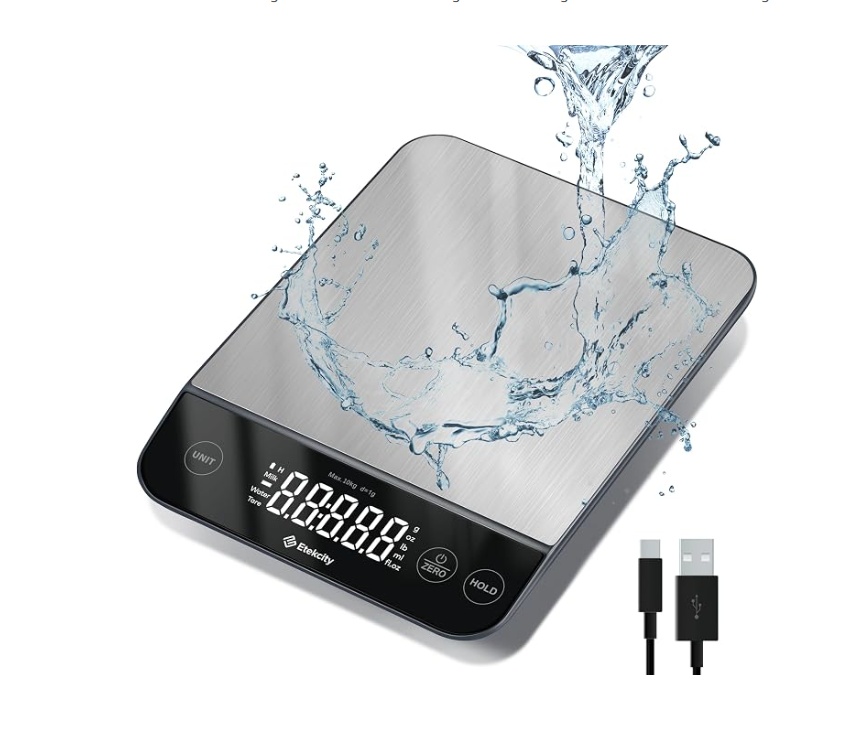 Etekcity 22lb Food Kitchen Scale, USB Rechargeable, IPX6 Waterproof