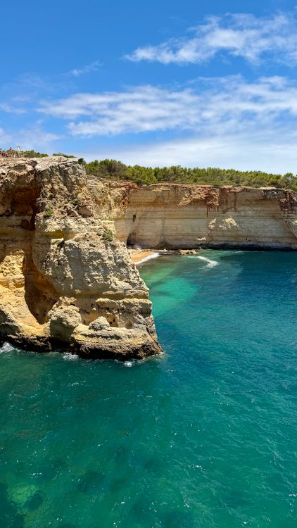 Golden limestone cliffs and coastline of the Algarve, Portugal