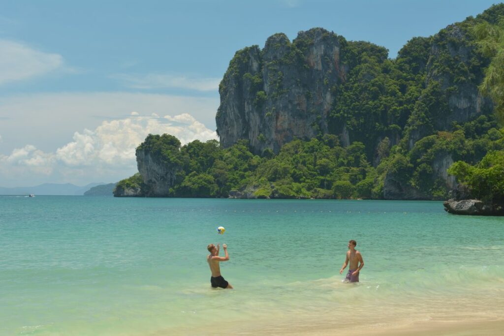 Limestone karst cliffs and turquoise water in Krabi, Thailand